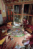 Ladakh - Likir gompa, monks preparring mandal of sand